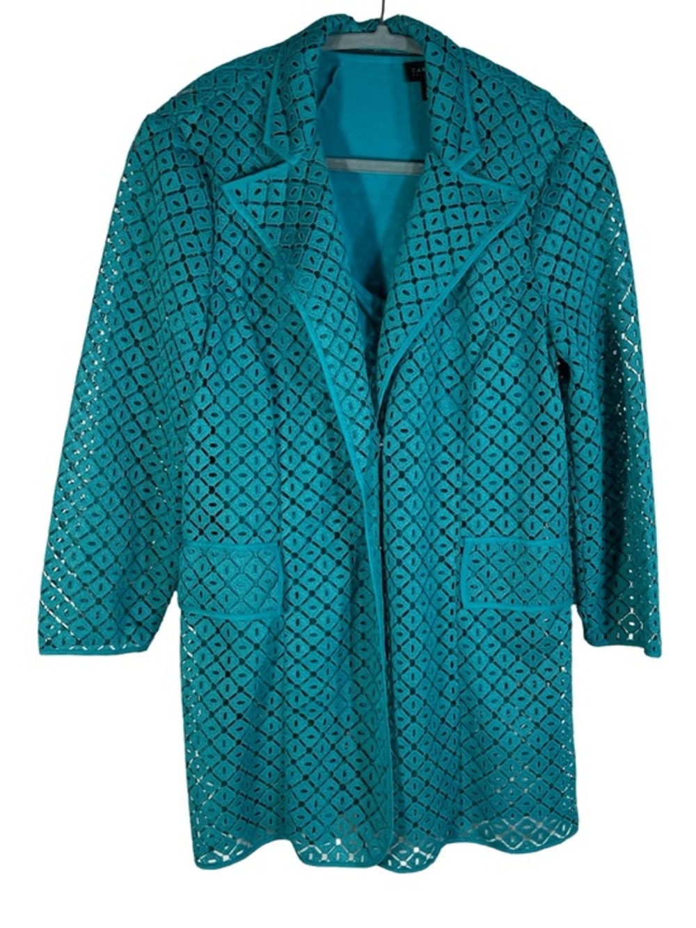 Carlisle Collection Teal See Through Diamond Print Jacket Size 6/M